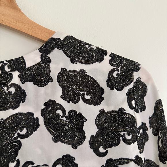A.L.C Silk Paisley Print Button Up Blouse Black White - Picture 7 of 9